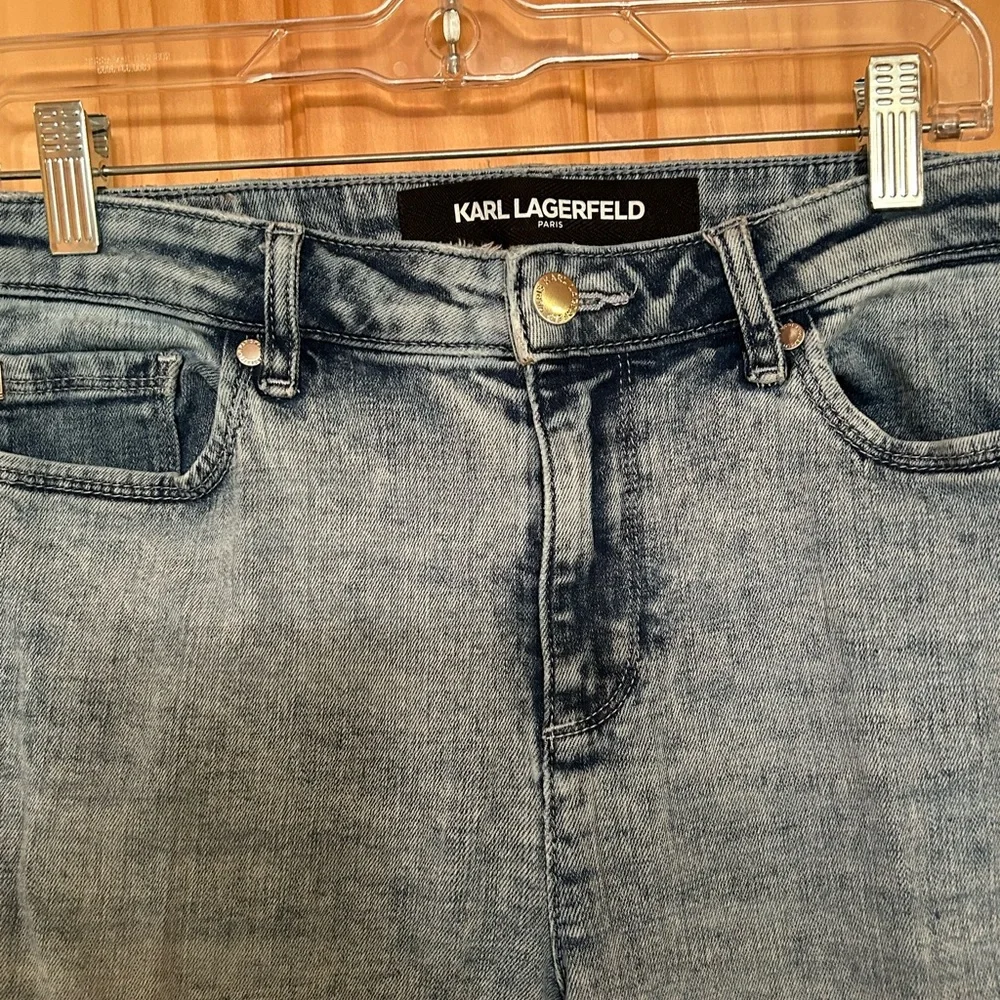 Karl Lagerfeld Light Blue Ankle Jeans with Glitter Cuff - Picture 3 of 6